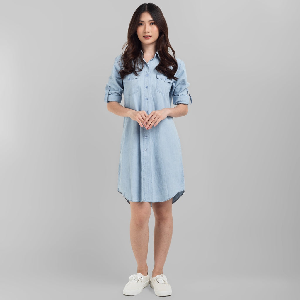 Benhill Kemeja Tunik Jeans Wanita Lengan Panjang Light Blue 0734-19311