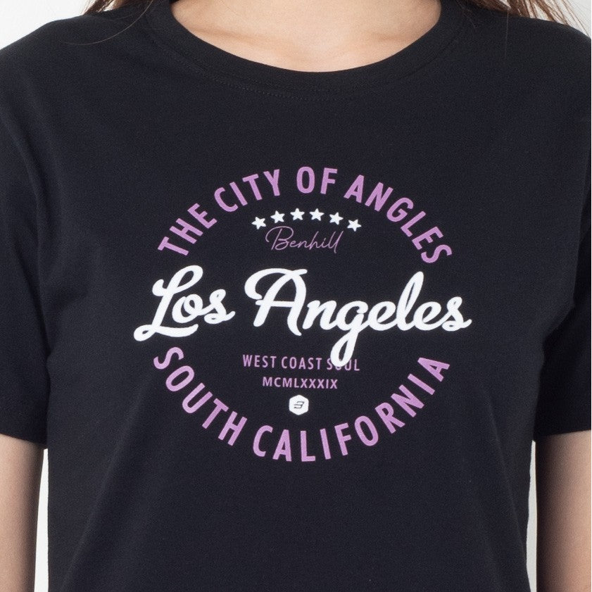 Benhill T-shirt Kaos Wanita Grafis Katun 30s Combed Lengan Pendek Hitam 603-35286