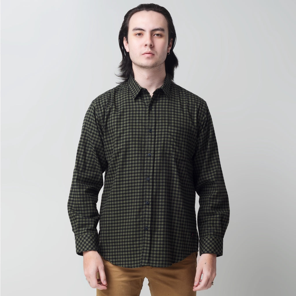 Benhill Kemeja Pria Flannel Lengan Panjang Kotak Olive 25274-11H33