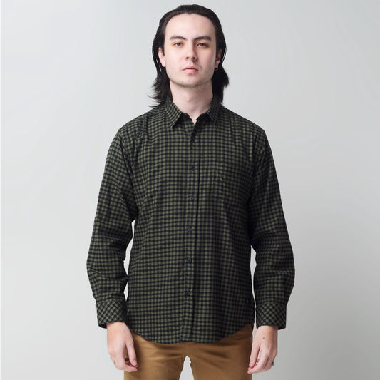 Benhill Kemeja Pria Flannel Lengan Panjang Kotak Olive 25274-11H33