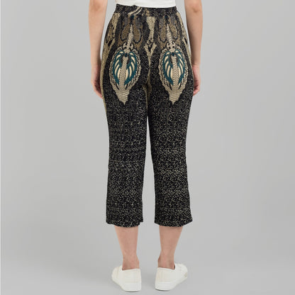 Benhill Celana Wanita Cullotes  Plisket Batik Premium Tali Pinggang Karet Hitam Motif 809-36790