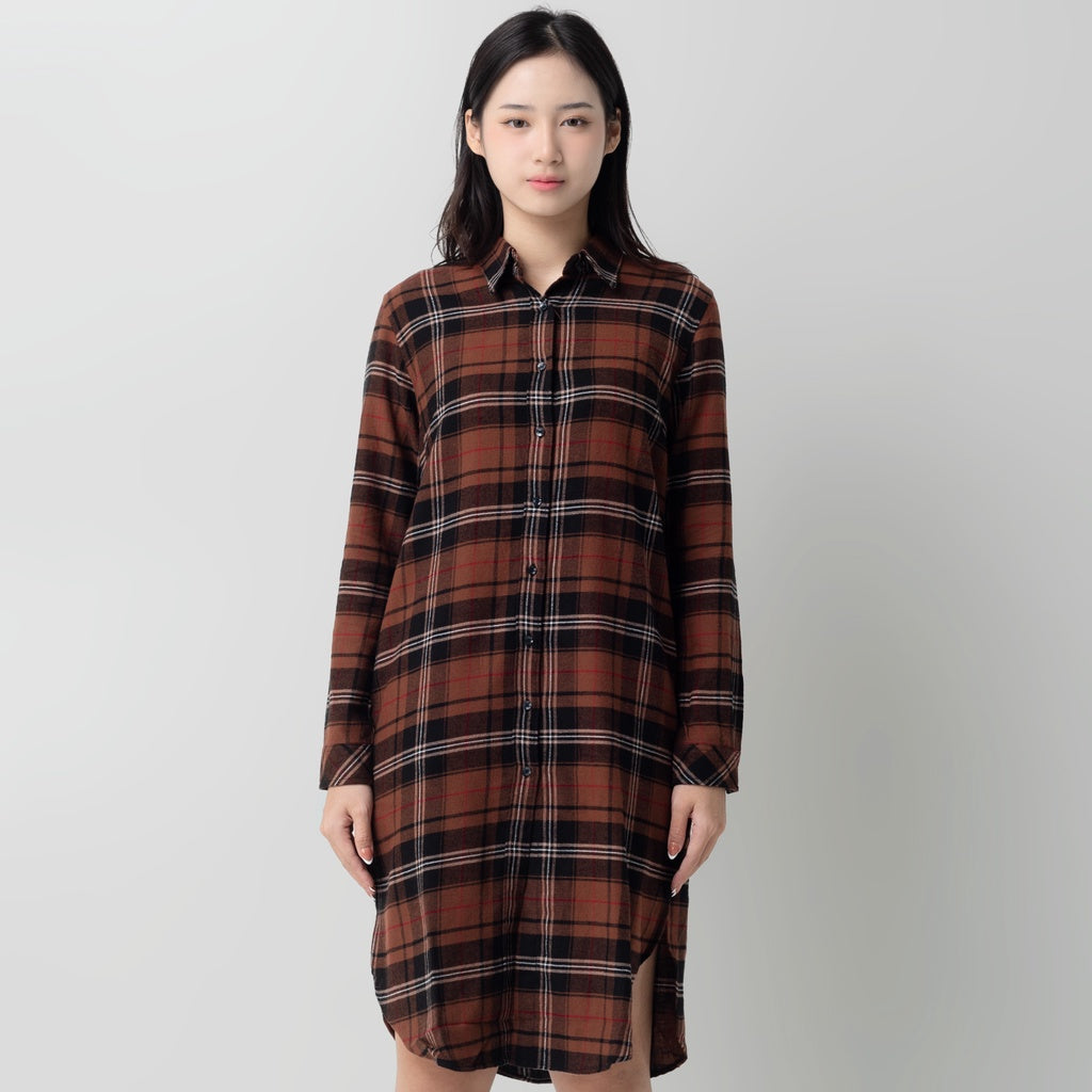 Benhill Kemeja Tunik Flannel Wanita Kotak  Coklat 1153-11535