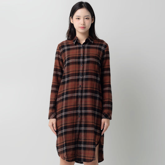 Benhill Kemeja Tunik Flannel Wanita Kotak  Coklat 1153-11535