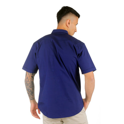 Benhill Kemeja Pria Basic Polos Lengan Pendek Katun Poplin Biru 27363-64