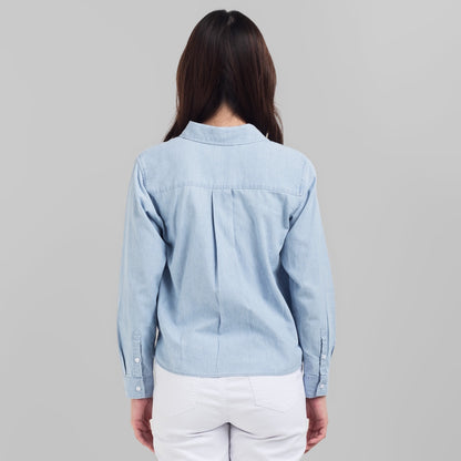 Benhill Kemeja Crop Top Wanita Denim Lengan Panjang  Light Blue 820-19384