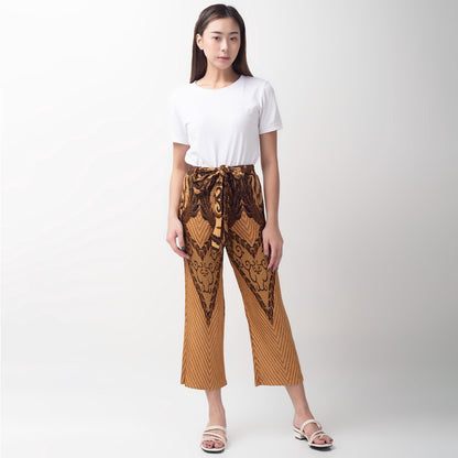 Benhill Celana Wanita Cullotes  Plisket Batik Premium Tali Pinggang Karet Coklat Motif 828-36590