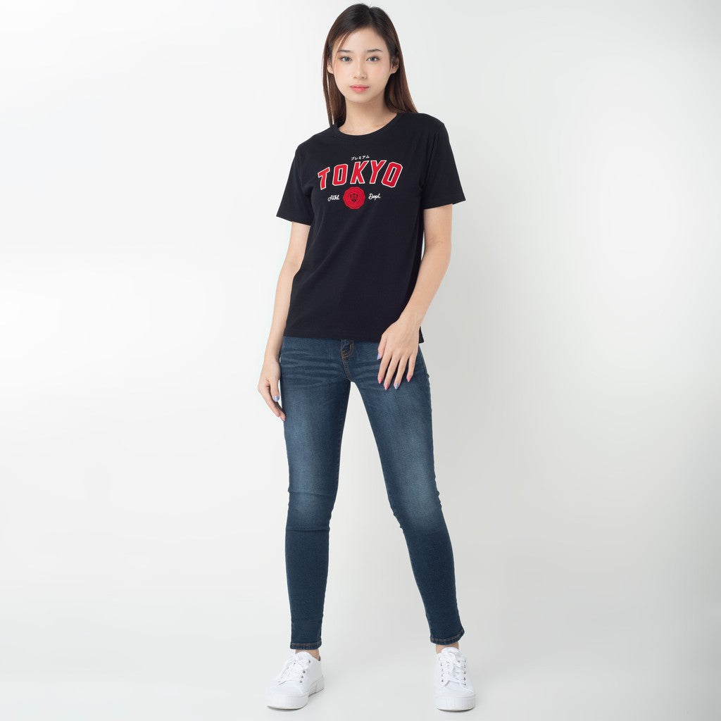 Benhill T-shirt Kaos Wanita Grafis Katun 30s Combed Lengan Pendek Hitam 600-35286