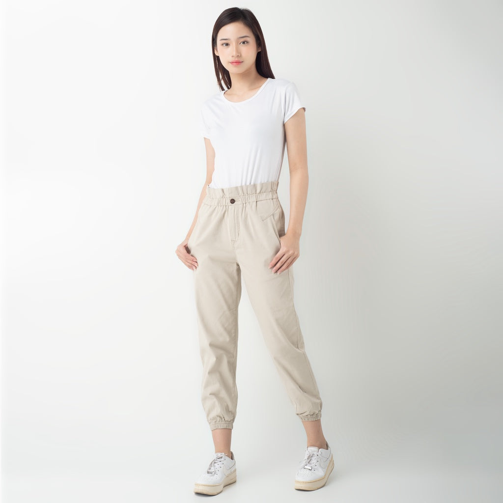 Benhill Celana  "Rae"  Stretch Wanita High Waist Jogger Pants Beige 283-32991