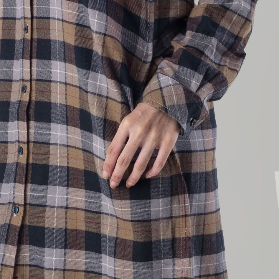 Benhill Kemeja Tunik Flannel Wanita Kotak Abu 0731-11335