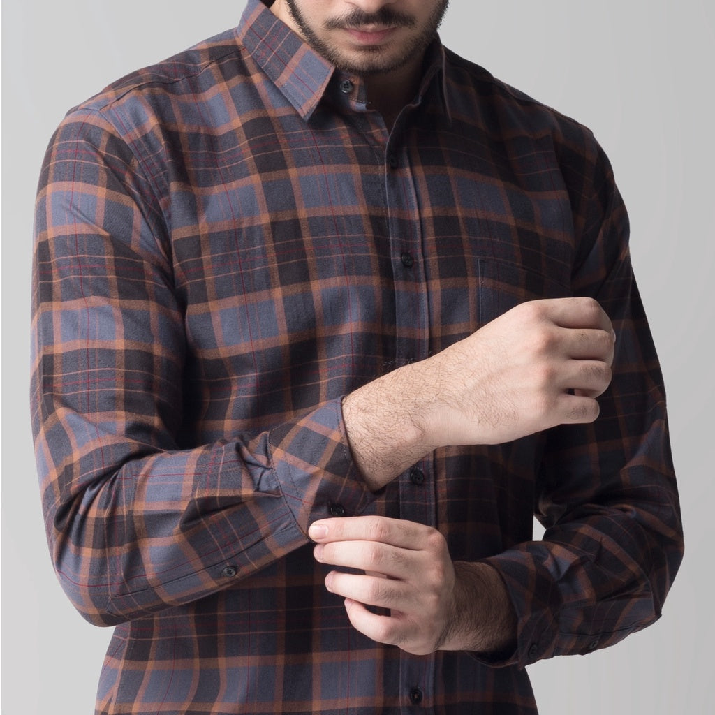 Benhill Kemeja Pria Flannel Lengan Panjang  Kotak Abu 28032-11633