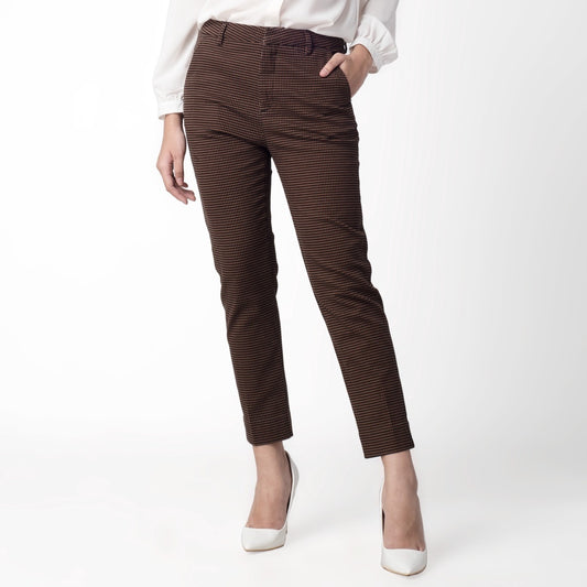 Celana Tartan Wanita Plaid Pants Brown 264-32582