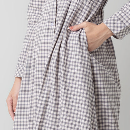 Benhill Gamis Wanita Flannel Lengan Panjang Kotak Abu 0742-11630