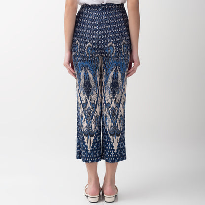 Benhill Celana Wanita Cullotes  Plisket Batik Premium Tali Pinggang Karet  Biru Motif 827-36390