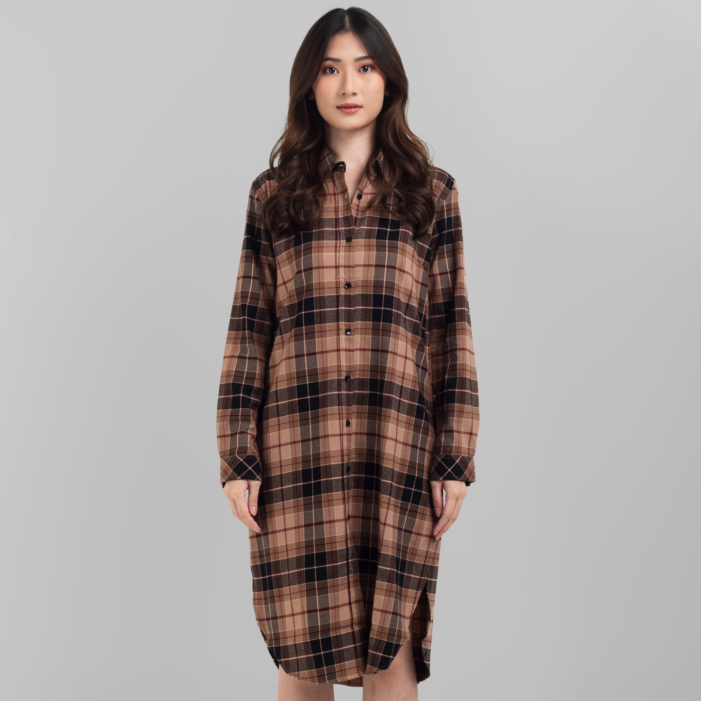 Benhill Kemeja Tunik Flannel Wanita Kotak Coklat 0728-11535