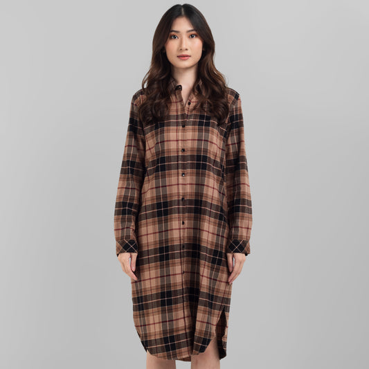 Benhill Kemeja Tunik Flannel Wanita Kotak Coklat 0728-11535