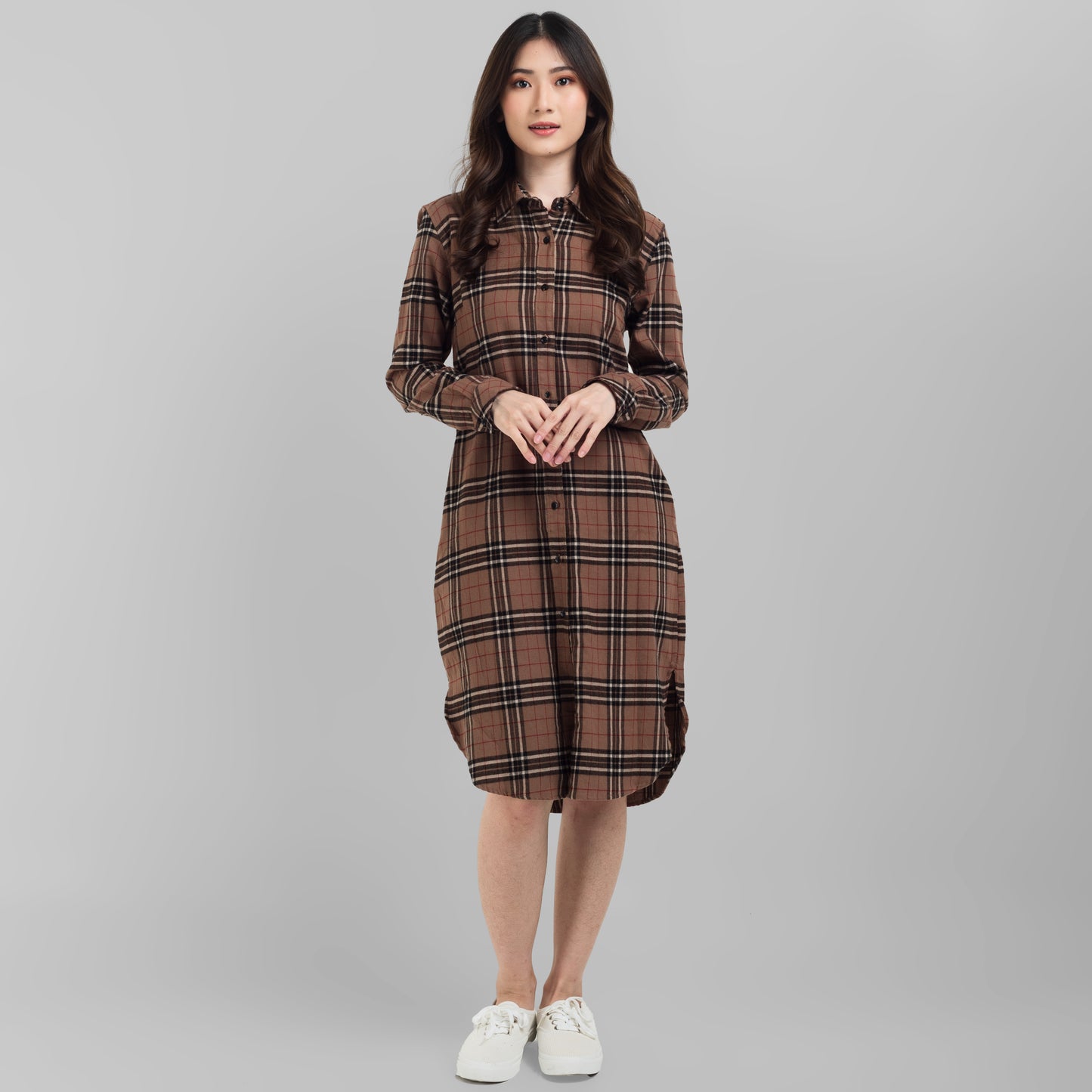 Benhill Kemeja Tunik Flannel Wanita Kotak Coklat 0723-11535