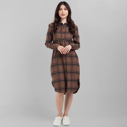 Benhill Kemeja Tunik Flannel Wanita Kotak Coklat 0723-11535