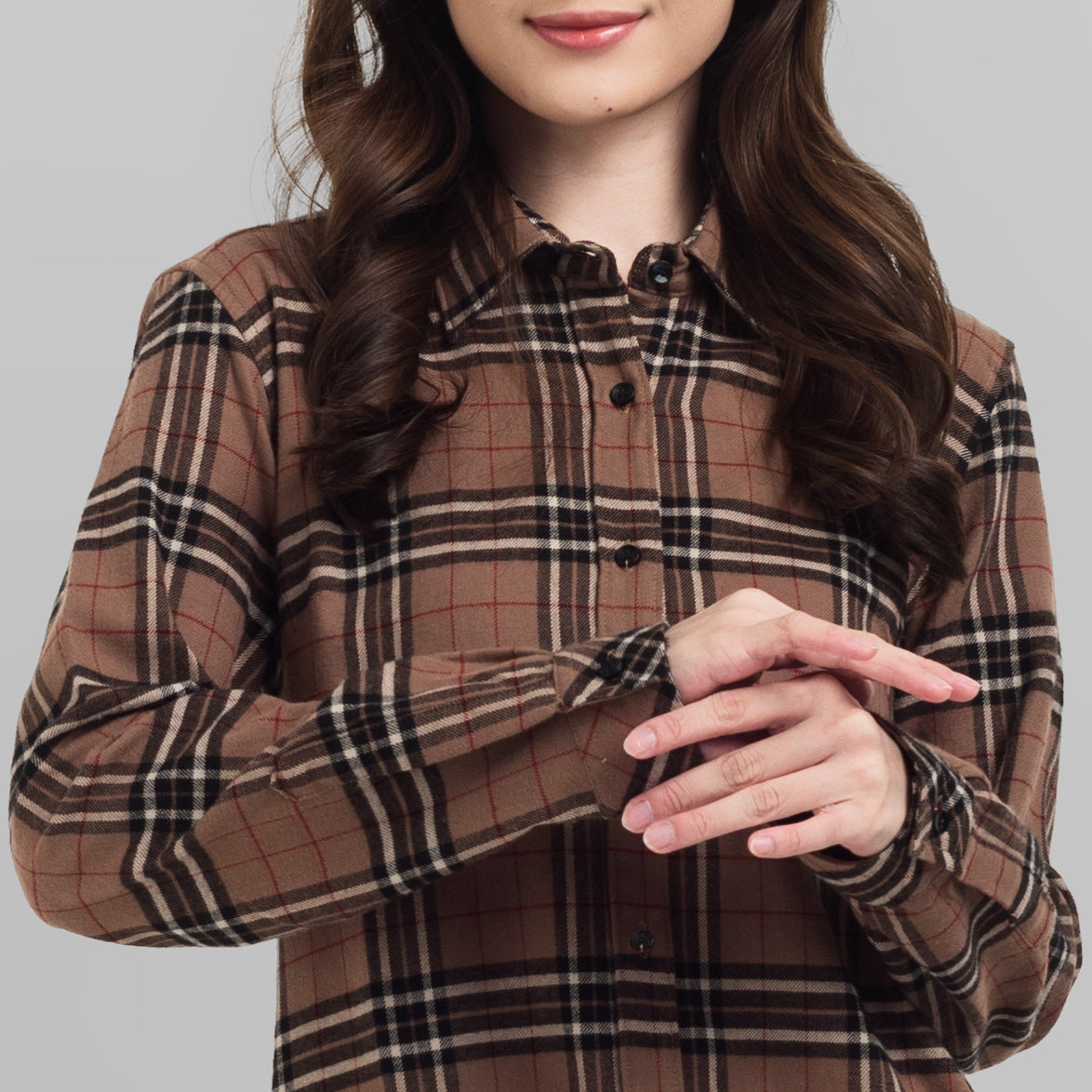 Benhill Kemeja Tunik Flannel Wanita Kotak Coklat 0723-11535