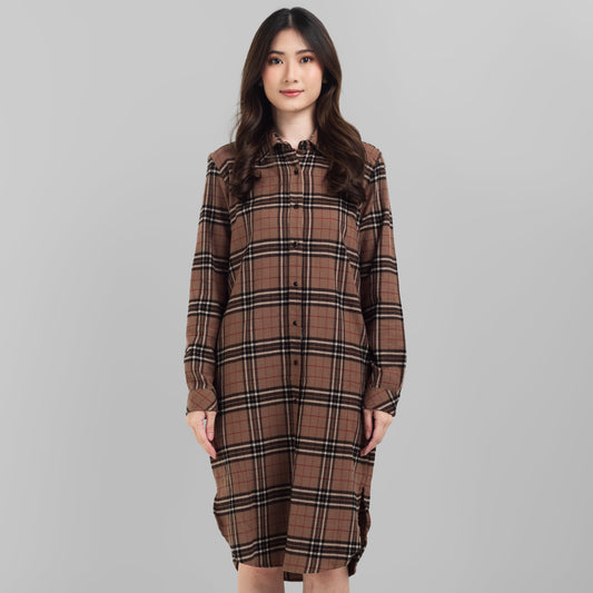 Benhill Kemeja Tunik Flannel Wanita Kotak Coklat 0723-11535