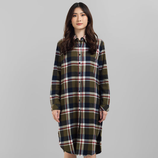 Benhill Kemeja Tunik Flannel Wanita KotakHijau  0727-11735