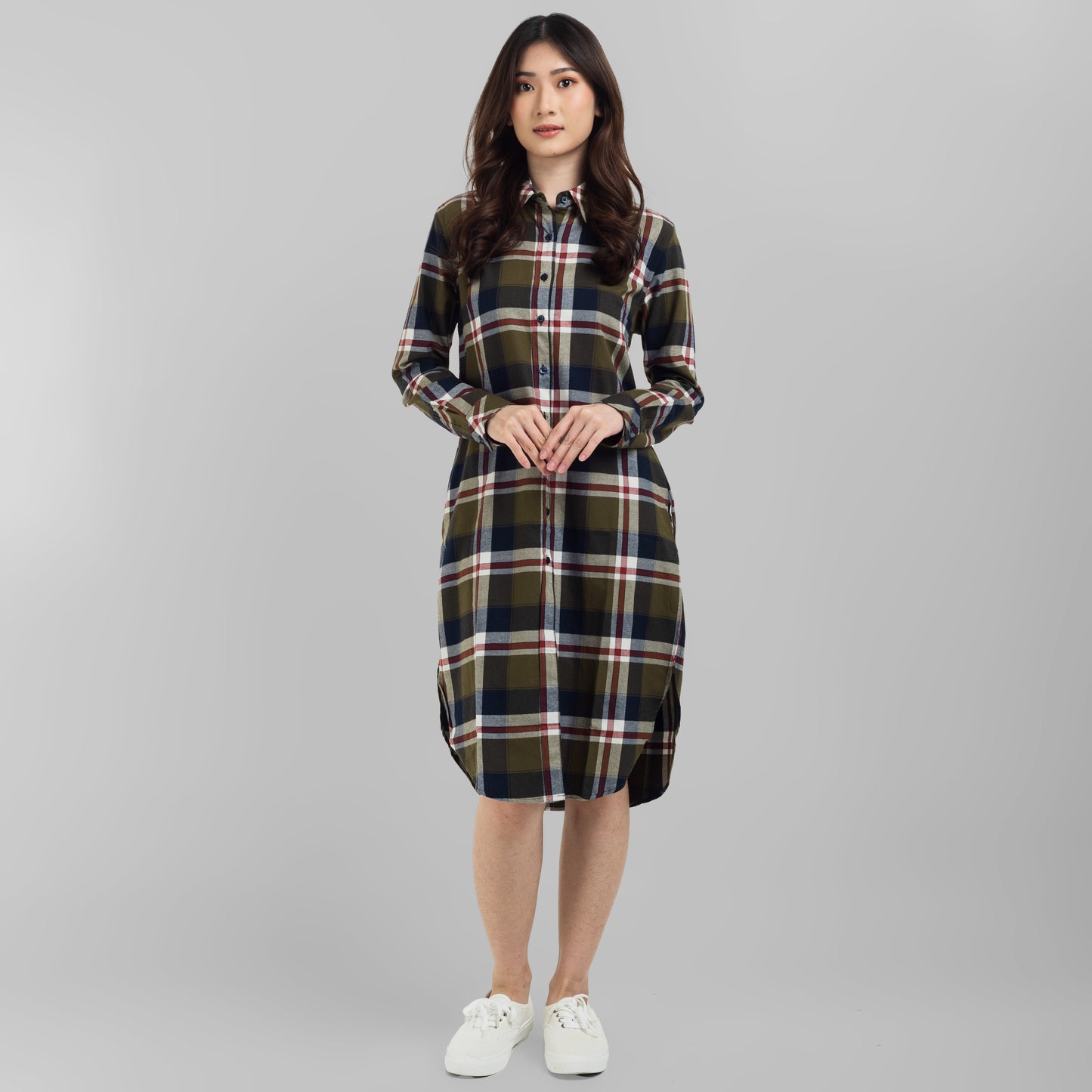 Benhill Kemeja Tunik Flannel Wanita KotakHijau  0727-11735