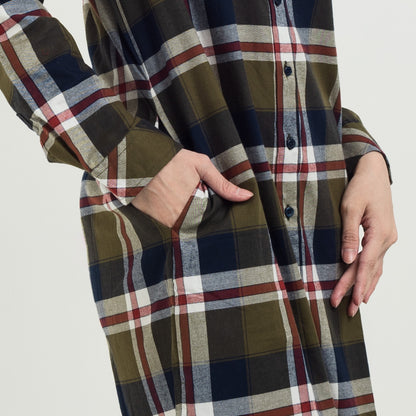 Benhill Kemeja Tunik Flannel Wanita KotakHijau  0727-11735