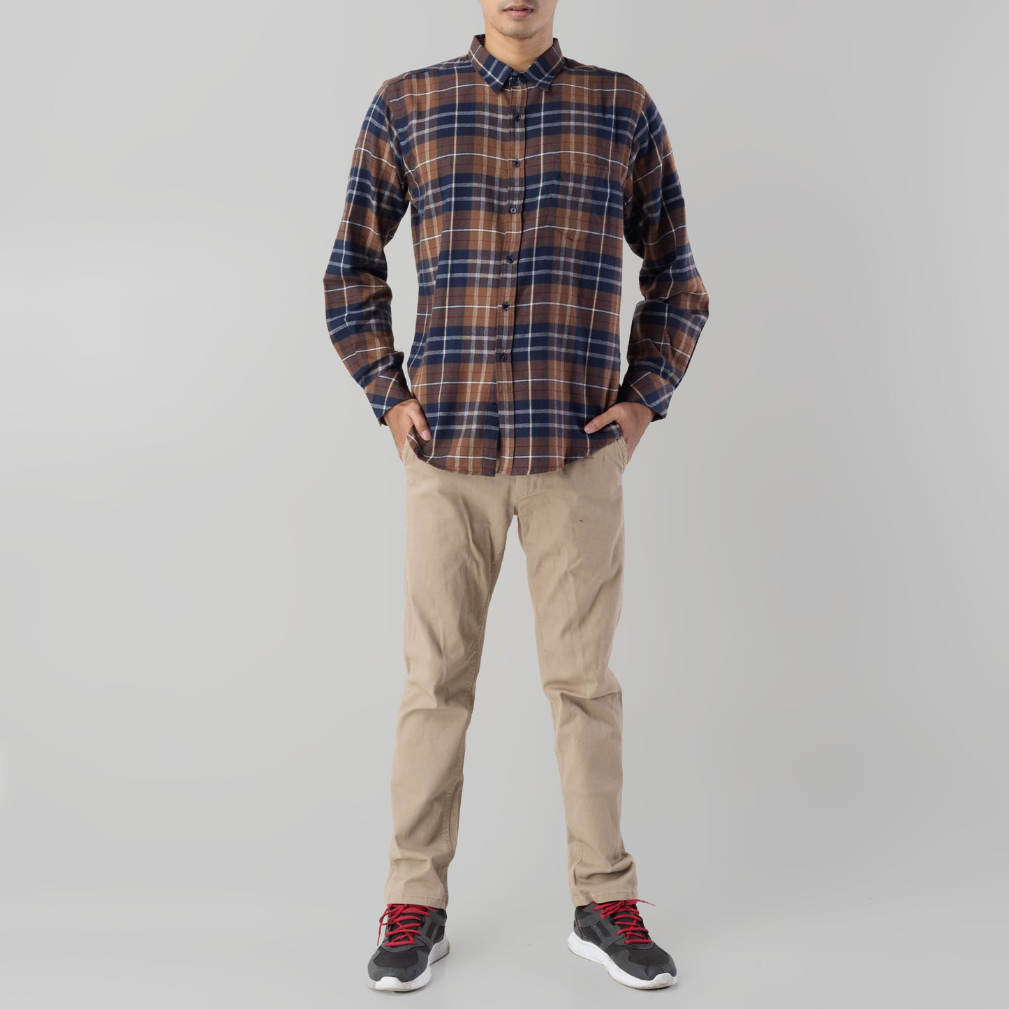 Benhill Kemeja Pria Flannel Lengan Panjang  Kotak Coklat 28083-11533
