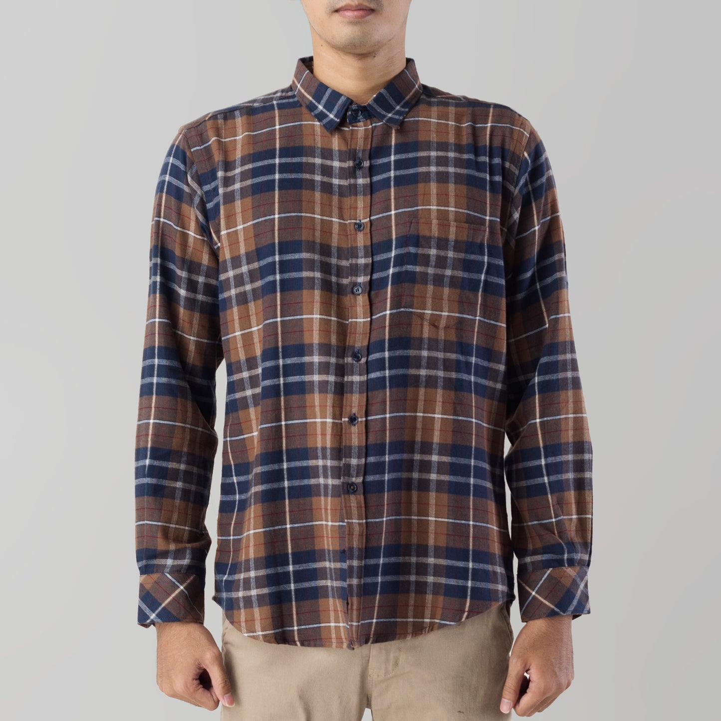 Benhill Kemeja Pria Flannel Lengan Panjang  Kotak Coklat 28083-11533