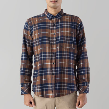 Benhill Kemeja Pria Flannel Lengan Panjang  Kotak Coklat 28083-11533