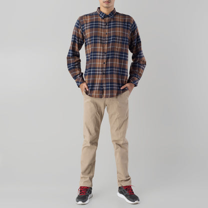 Benhill Kemeja Pria Flannel Lengan Panjang  Kotak Coklat 28083-11533