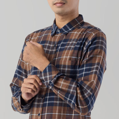 Benhill Kemeja Pria Flannel Lengan Panjang  Kotak Coklat 28083-11533