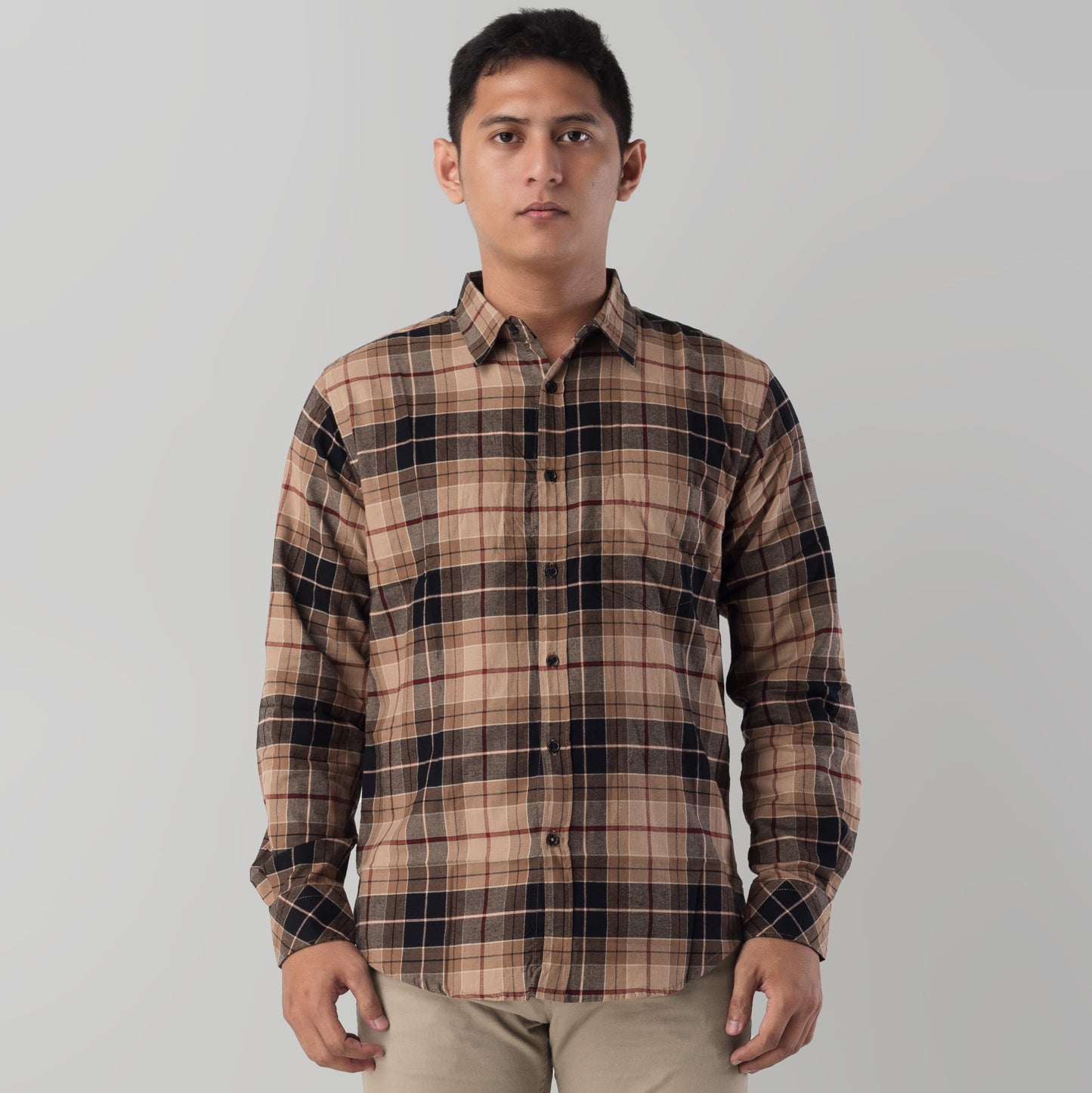 Benhill Kemeja Pria Flannel Lengan Panjang  Kotak Coklat 28077-11533