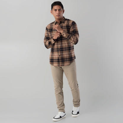 Benhill Kemeja Pria Flannel Lengan Panjang  Kotak Coklat 28077-11533