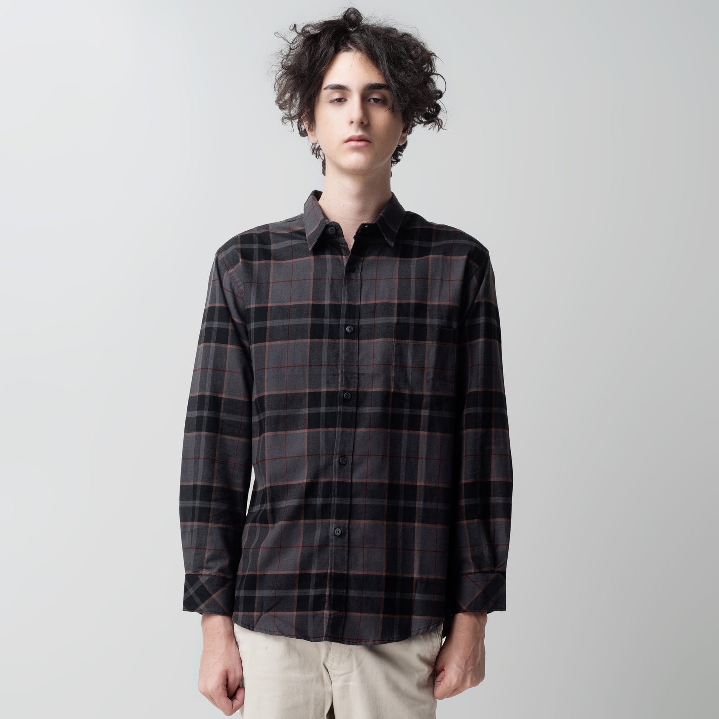 Benhill Kemeja Pria  Flanel Panjang  Kotak Abu  28180-11633