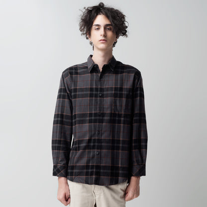 Benhill Kemeja Pria  Flanel Panjang  Kotak Abu  28180-11633