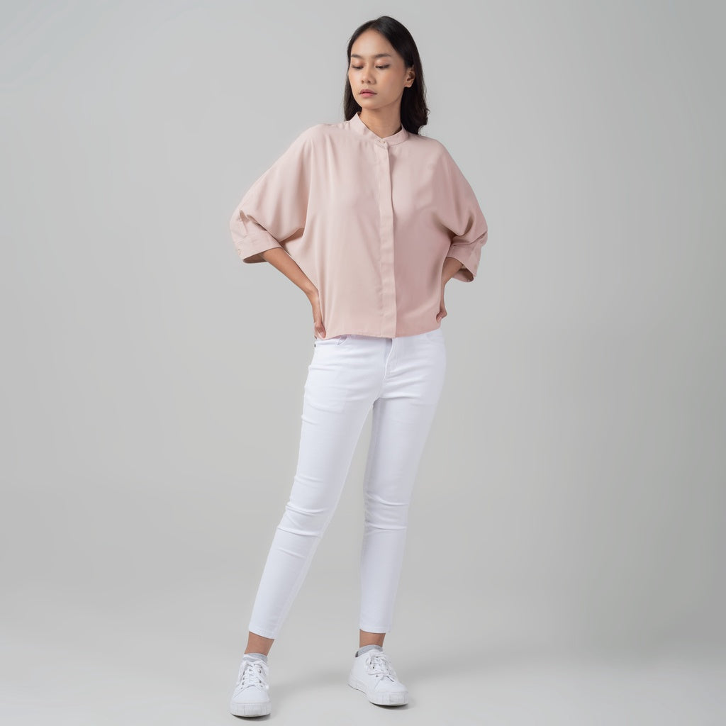 Benhill Kemeja Wanita " Sena" Tops Krah Shanghai 3/4 Dusty Pink A106
