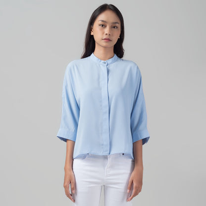Benhill Kemeja Wanita " Sena" Tops Krah Shanghai 3/4 Blue A104