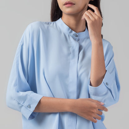 Benhill Kemeja Wanita " Sena" Tops Krah Shanghai 3/4 Blue A104
