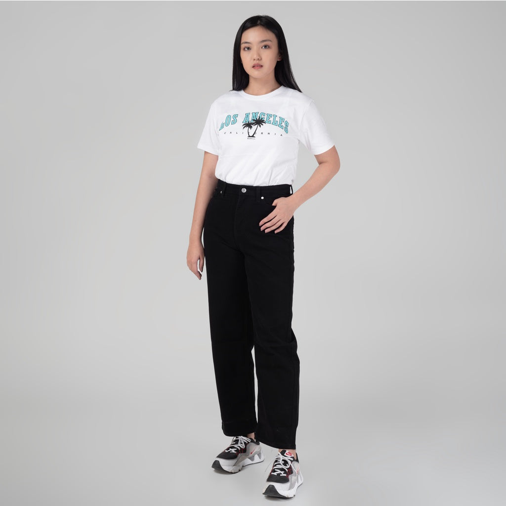 Celana Denim Wanita "Arin"  High Waist Loose Straight Pants Black A174