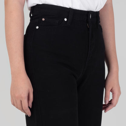 Celana Denim Wanita "Arin"  High Waist Loose Straight Pants Black A174
