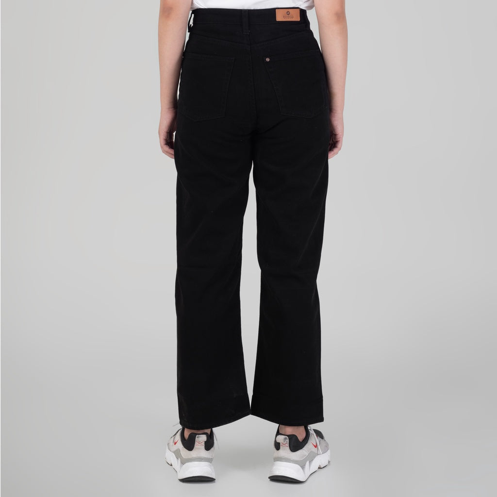 Celana Denim Wanita "Arin"  High Waist Loose Straight Pants Black A174