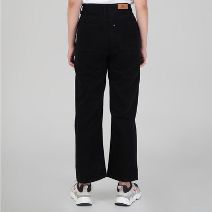 Celana Denim Wanita "Arin"  High Waist Loose Straight Pants Black A174