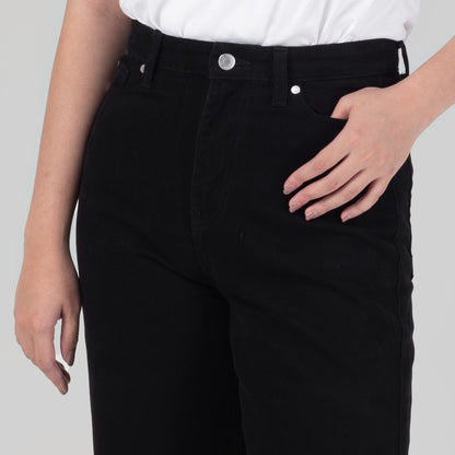 Celana Denim Wanita "Arin"  High Waist Loose Straight Pants Black A174