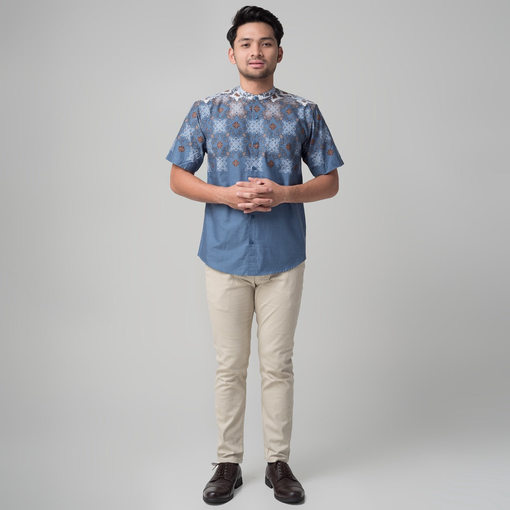 Benhill Kemeja Koko Pria Cotton Printing Lengan Pendek Blue 50011-46310