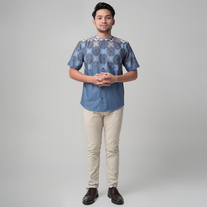 Benhill Kemeja Koko Pria Cotton Printing Lengan Pendek Blue 50011-46310