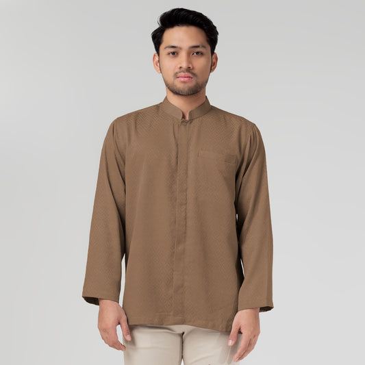 Benhill Kemeja Koko Pria "Tenun Sultan" Cotton Dobby Lengan Panjang Brown 29932-29933-36509