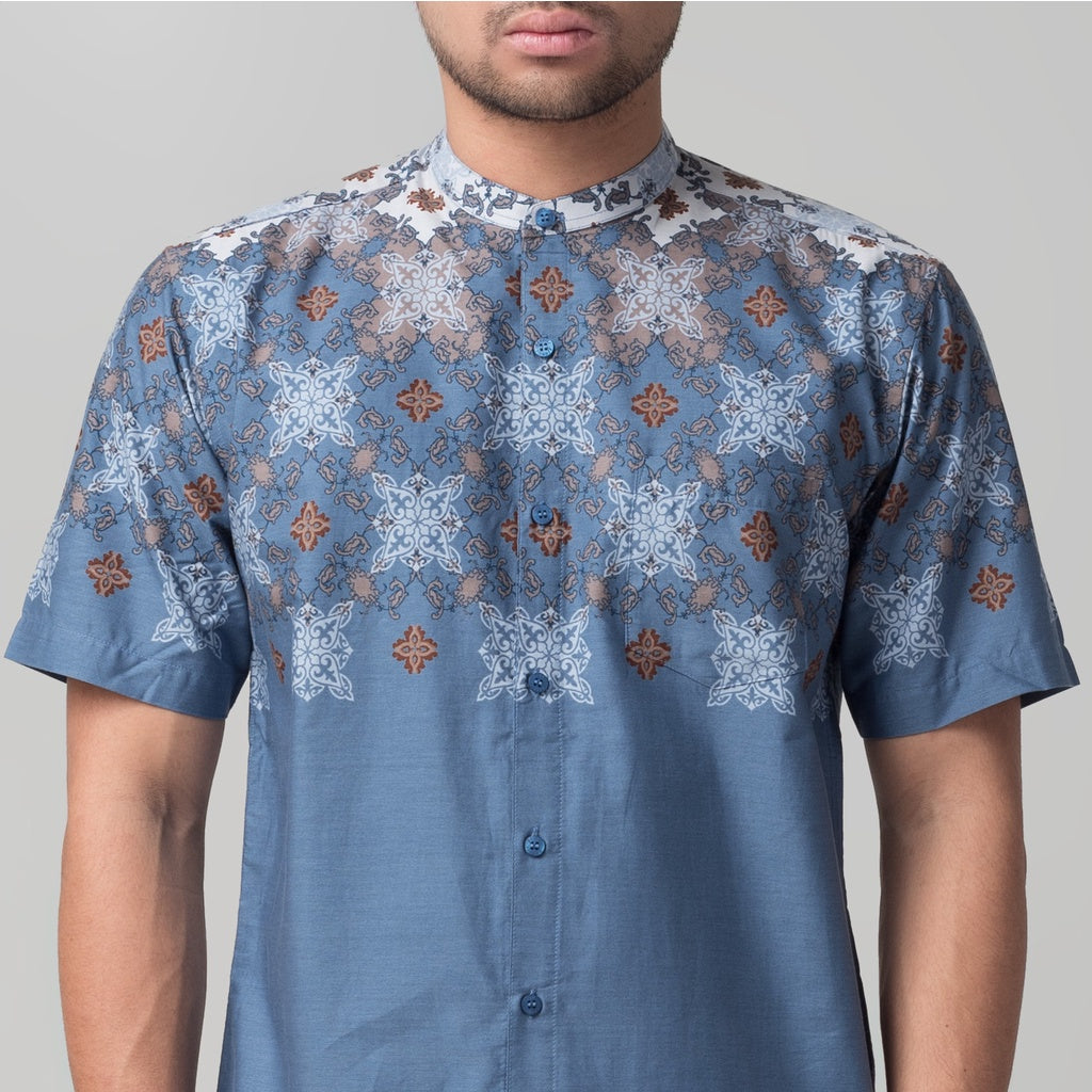 Benhill Kemeja Koko Pria Cotton Printing Lengan Pendek Blue 50011-46310