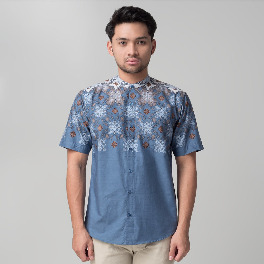 Benhill Kemeja Koko Pria Cotton Printing Lengan Pendek Blue 50011-46310