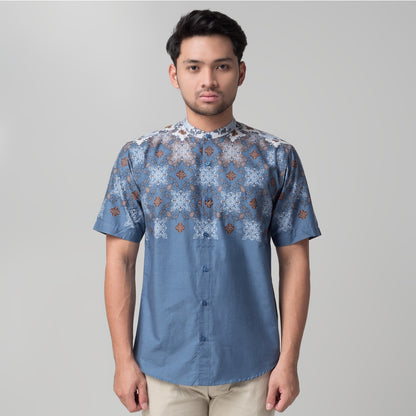 Benhill Kemeja Koko Pria Cotton Printing Lengan Pendek Blue 50011-46310