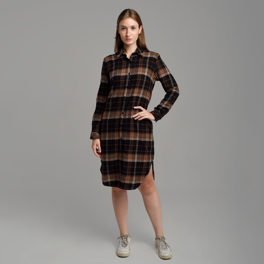 Benhill Kemeja Tunik Flannel Wanita Kotak Hitam 1210-11235